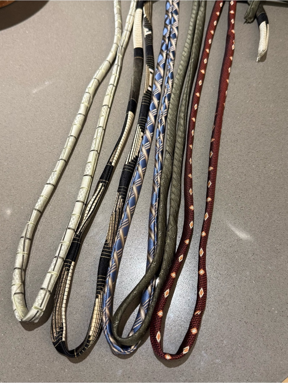 Upcycled handmade silk tie cords multi colors bundle. See photos for using them.